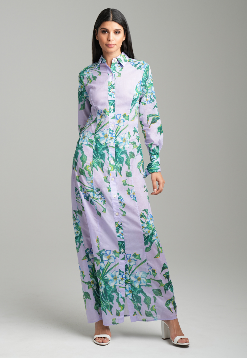 Kathe Cotton Dress in Lavender Mock Coffee