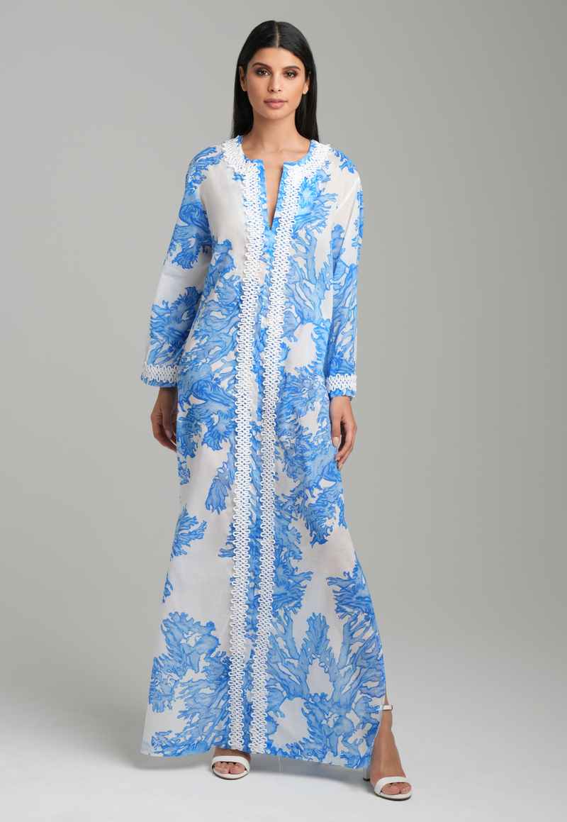 Titania Cotton Kaftan in Blue Coral