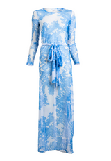 Loren Sheer Mesh Wrap Dress in Blue Coral