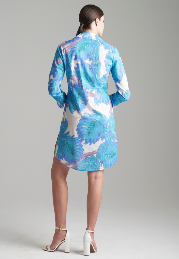 Fiona Cotton Shirtdress in Indigo Palm