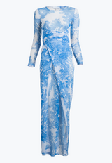 Loren Sheer Mesh Wrap Dress in Blue Coral