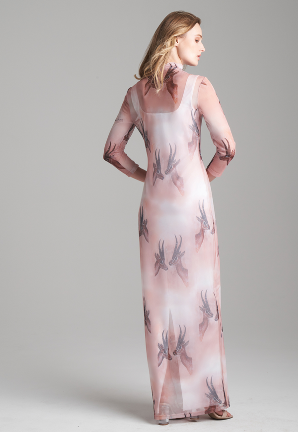 Aurora Sheer Mesh T-shirt Dress in Horn
