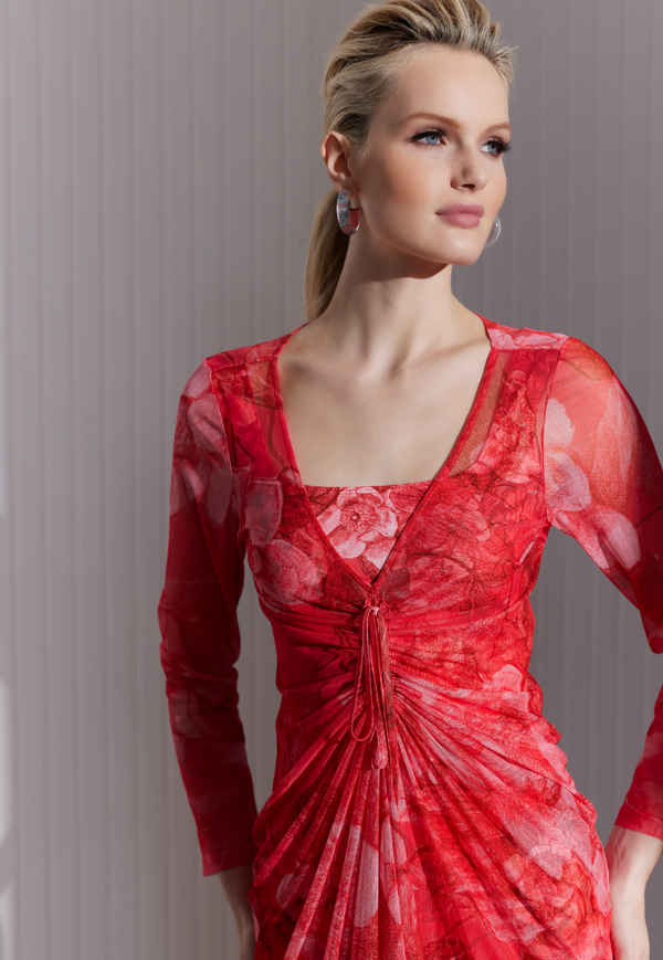 Asher Sheer Dress in Coral Grandiflora