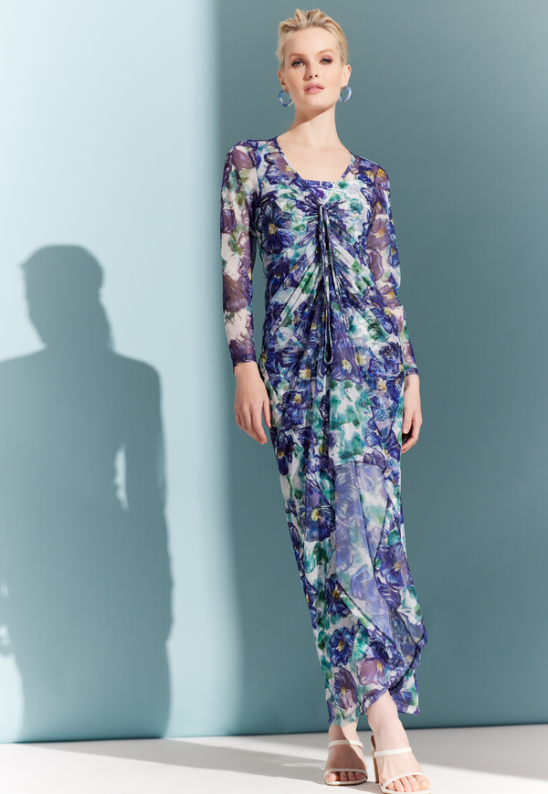 Asher Sheer Dress in Blue Pansies