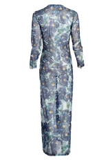 Asher Sheer Dress in Blue Pansies