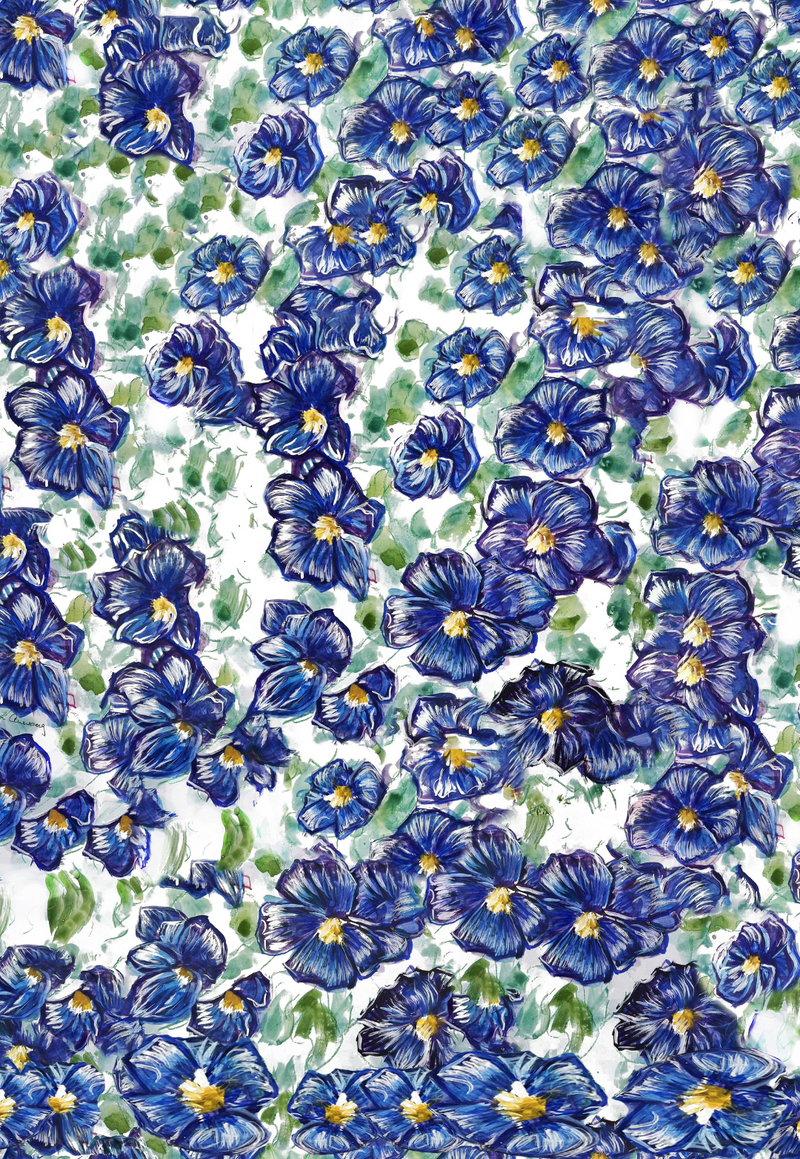 Asher Sheer Dress in Blue Pansies