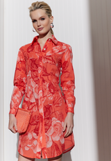 Fiona Cotton Shirtdress in Coral Grandiflora