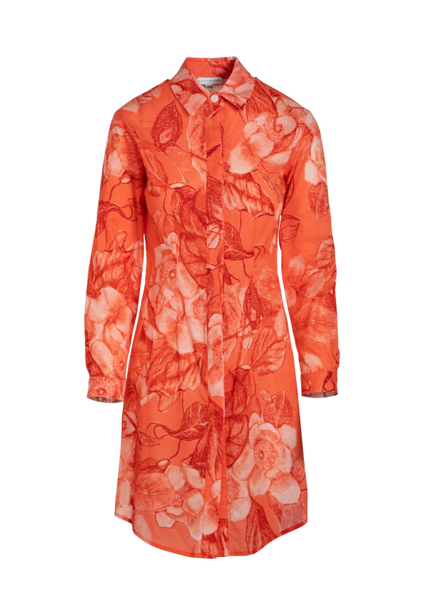 Fiona Cotton Shirtdress in Coral Grandiflora