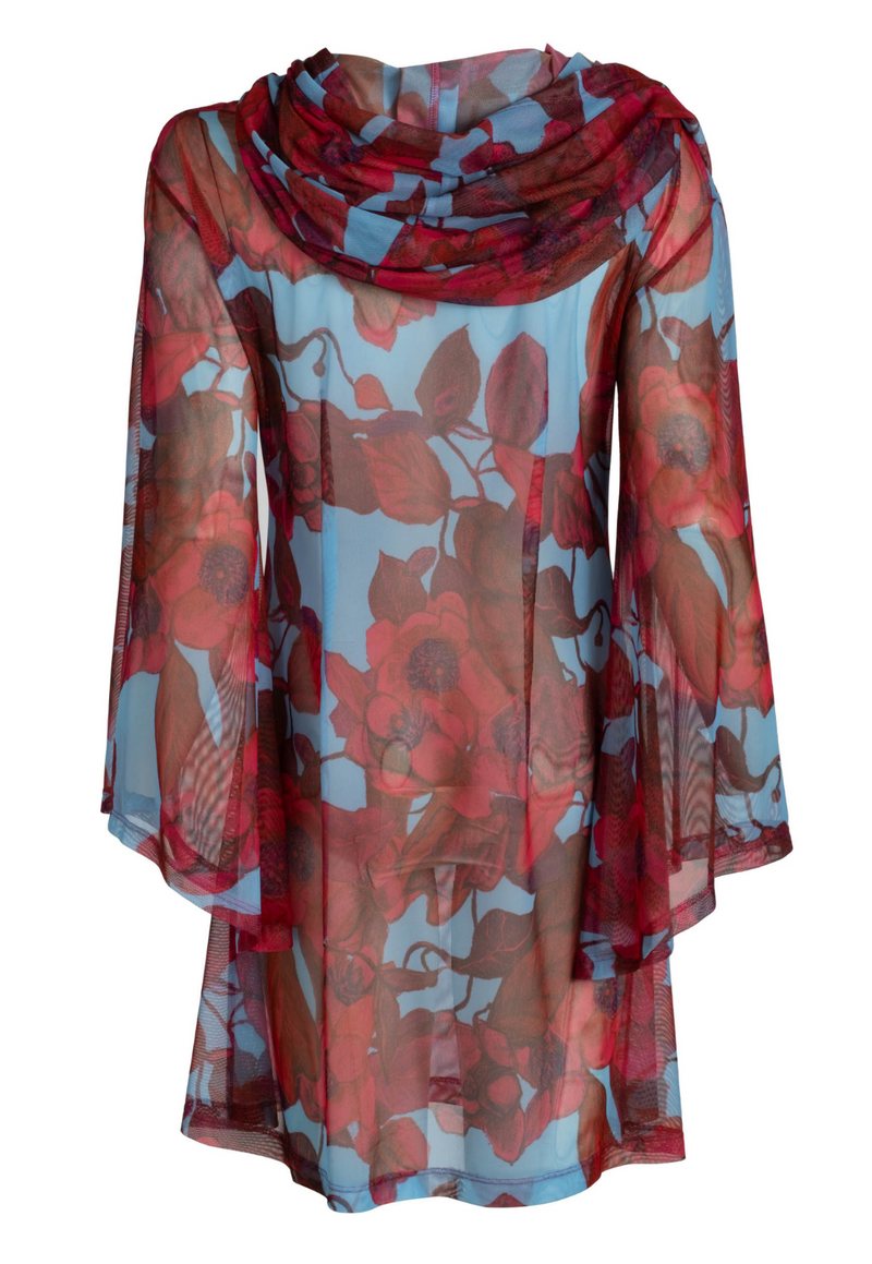 Karla Sheer Mini Hoodie in Raspberry Grandiflora