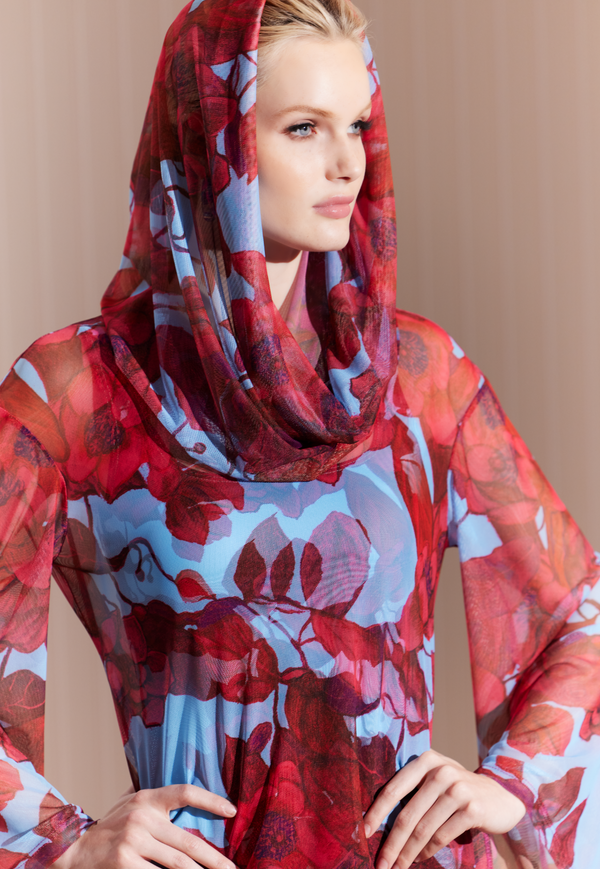Karla Sheer Mini Hoodie in Raspberry Grandiflora