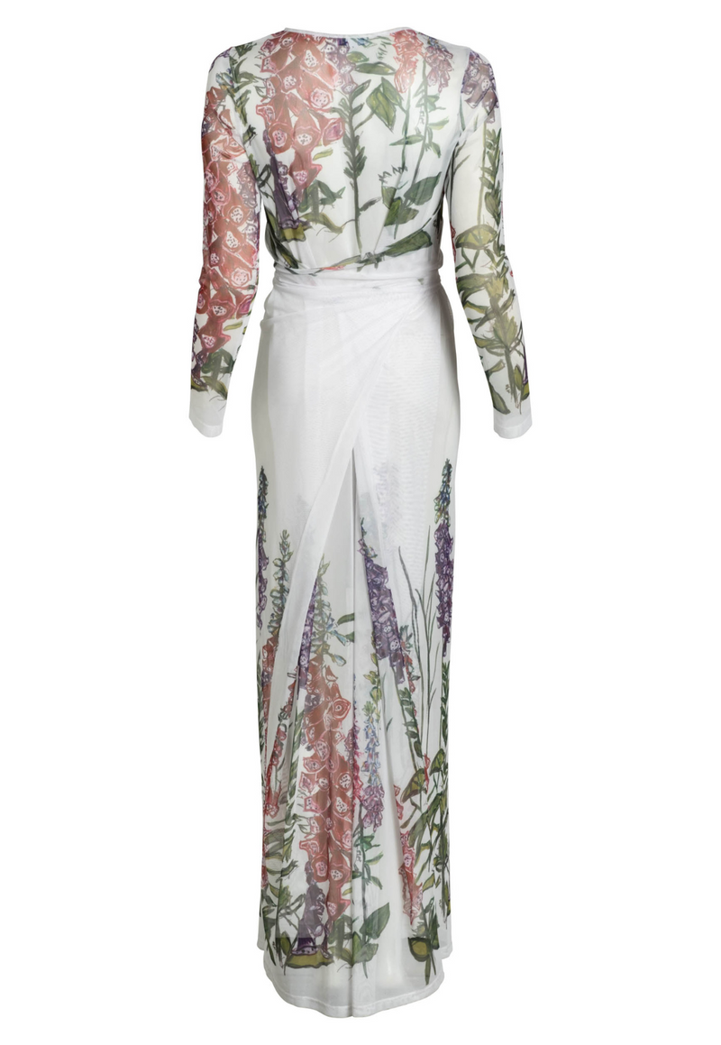 Loren Sheer Wrap Dress in Foxgloves