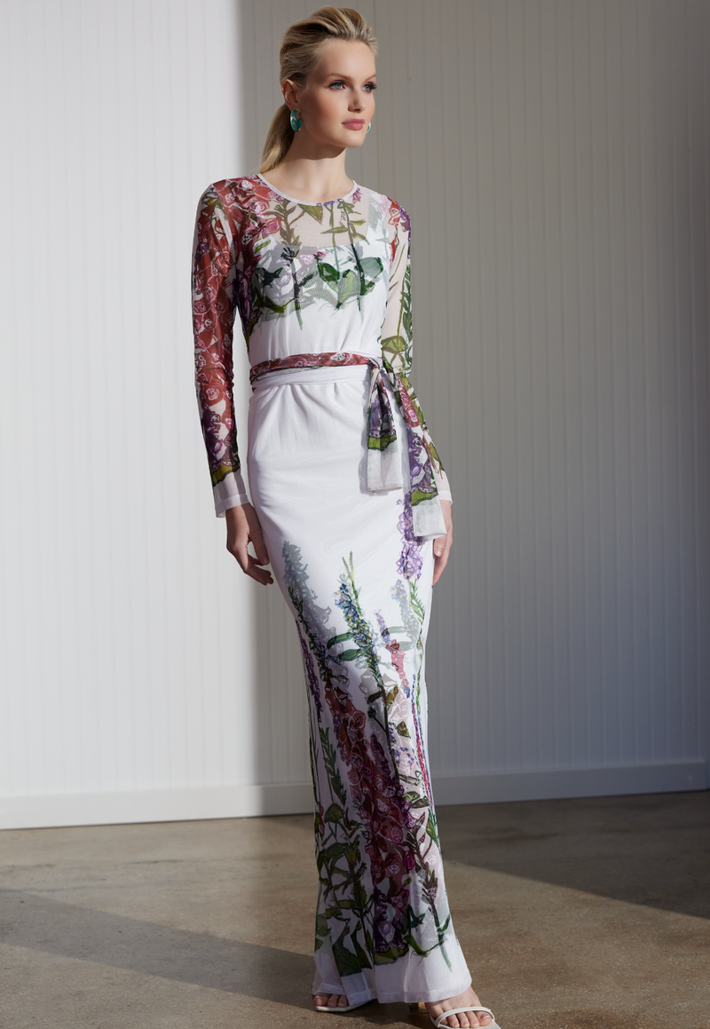Loren Sheer Wrap Dress in Foxgloves