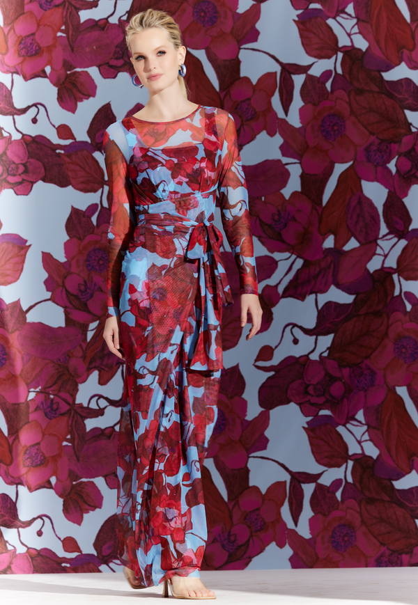 Loren Sheer Wrap Dress in Raspberry Grandiflora