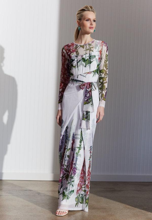Loren Sheer Wrap Dress in Foxgloves