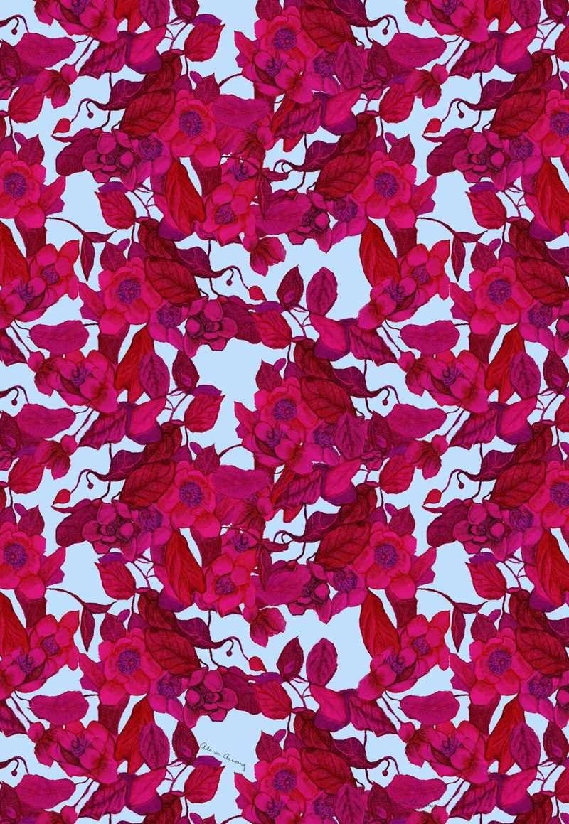 Katrina Silk Blouse in Raspberry Grandiflora