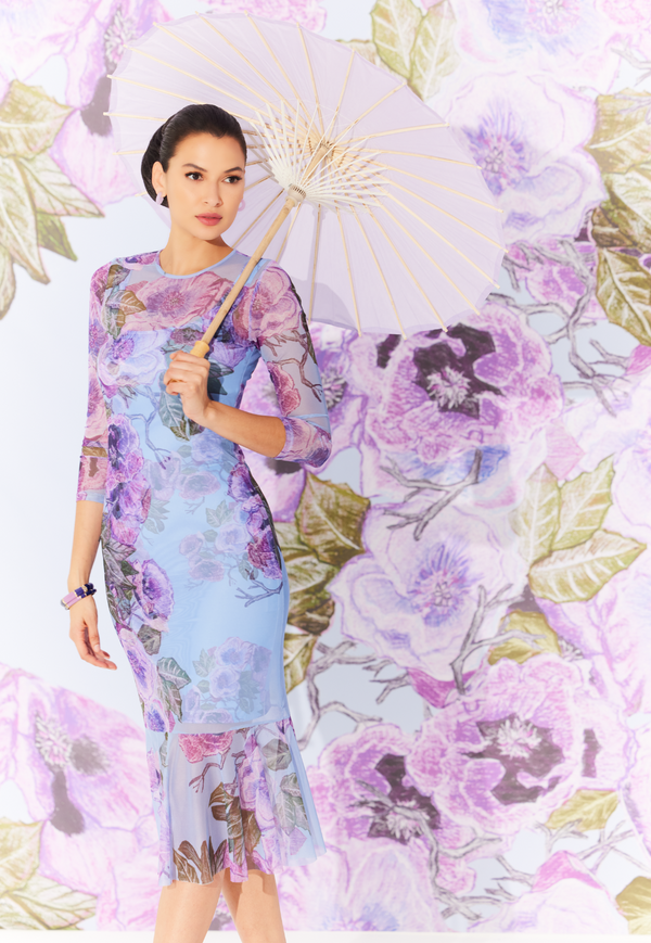 Sophia Mini Sheer Dress in Purple Poppies