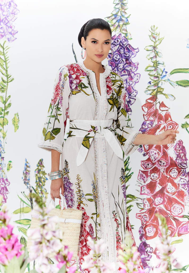 Titania Cotton Kaftan in Foxgloves